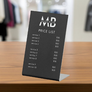 Monogram Price List Service Minimalist Black Pedestal Sign