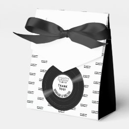 Monogram Print Elegant Vinyl Record Black & White Favour Box