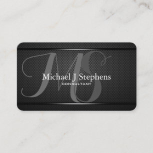 Monogram Professional c Black Metal Textured Business Card