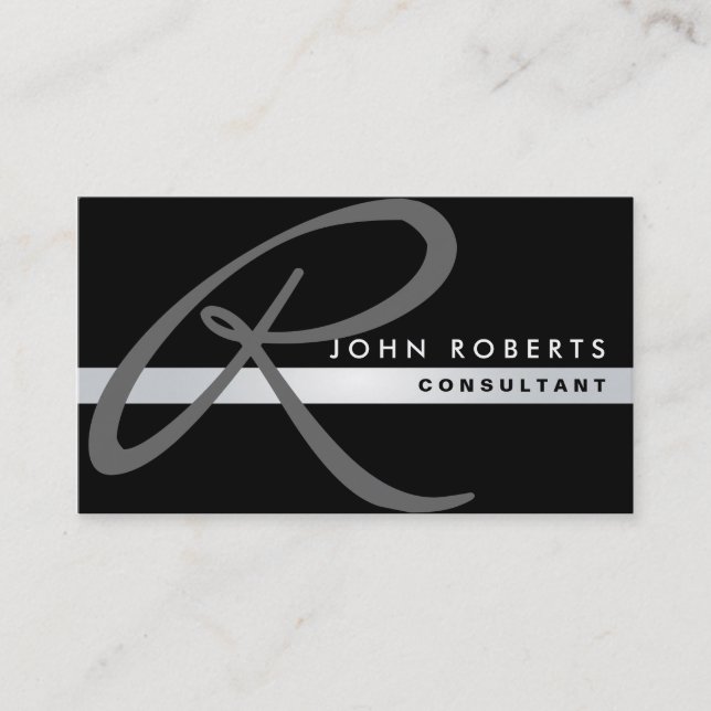 Monogram Professional Elegant Black Groupon Business Card (Front)