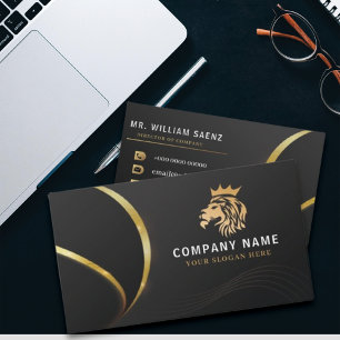 Monogram Professional Elegant Gold Lion Logo Business Card