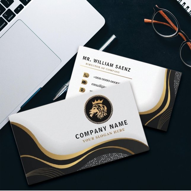 Monogram Professional Elegant Gold Lion Logo Business Card (Creator Uploaded)