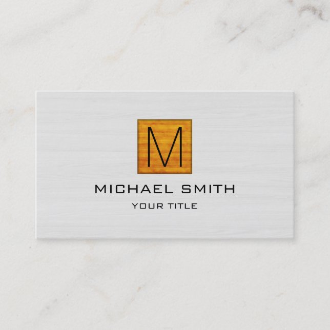 Monogram Professional Elegant White Wood #5 Business Card (Front)