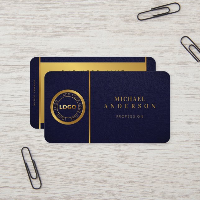 Monogram Professional Luxe Dark & Gold Circle Logo Business Card (Front/Back In Situ)