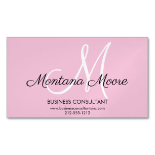 Monogram Professional Modern Elegant Pink Magnetic Business Card