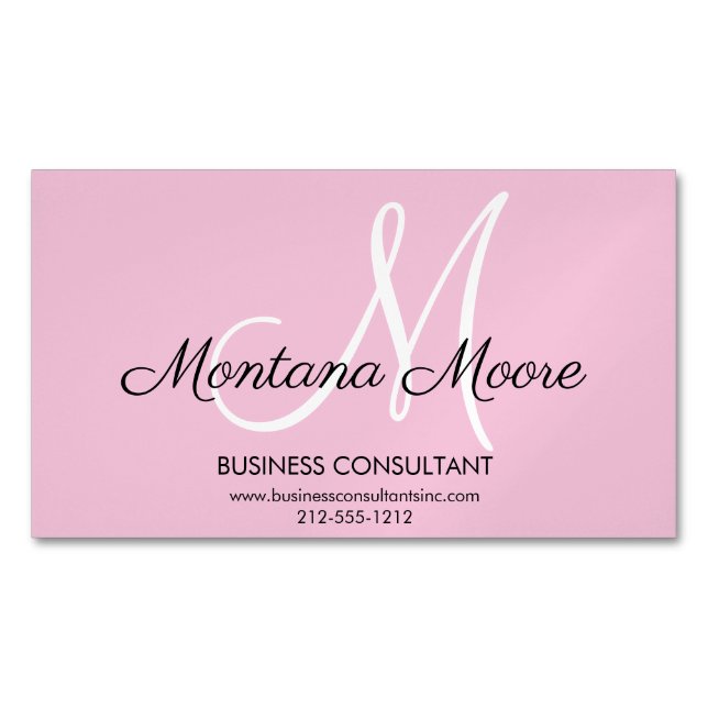 Monogram Professional Modern Elegant Pink Magnetic Business Card (Front)