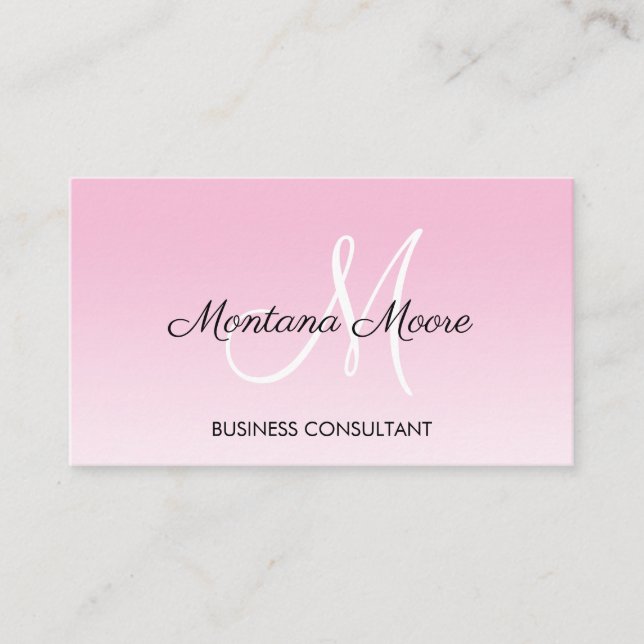 Monogram Professional Modern Elegant Pink White  Business Card (Front)