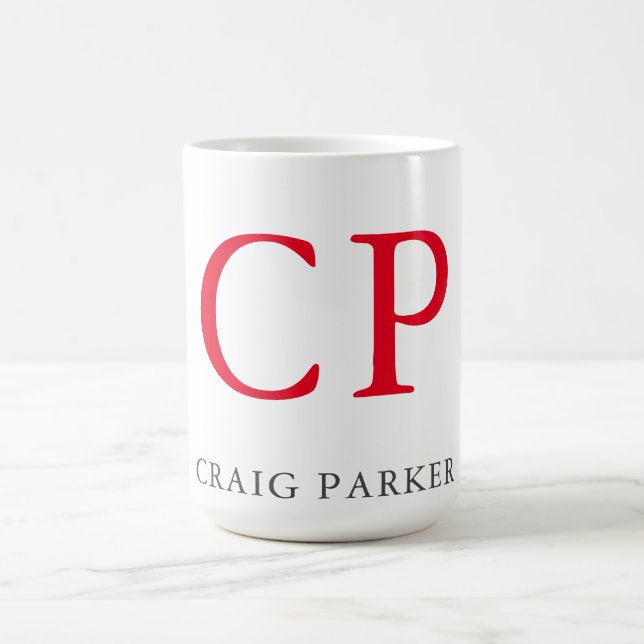 Monogram Professional Plain Red White Initials Coffee Mug (Center)