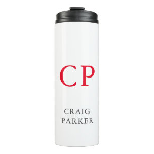 Monogram Professional Plain Red White Initials Thermal Tumbler