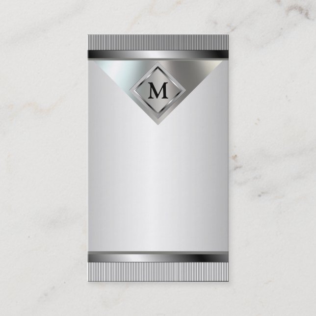 Monogram Professional Silver Metal Business Cards (Front)