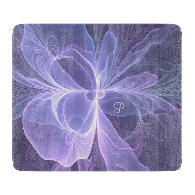 Monogram Purple Abstract Modern Fractal Cutting Board (Front)