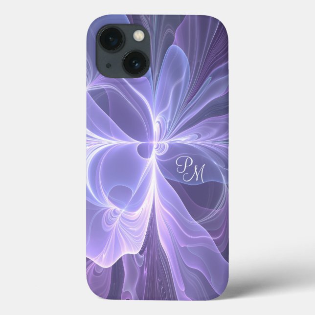 Monogram Purple Abstract Modern Fractal Initials Case-Mate iPhone Case (Back)