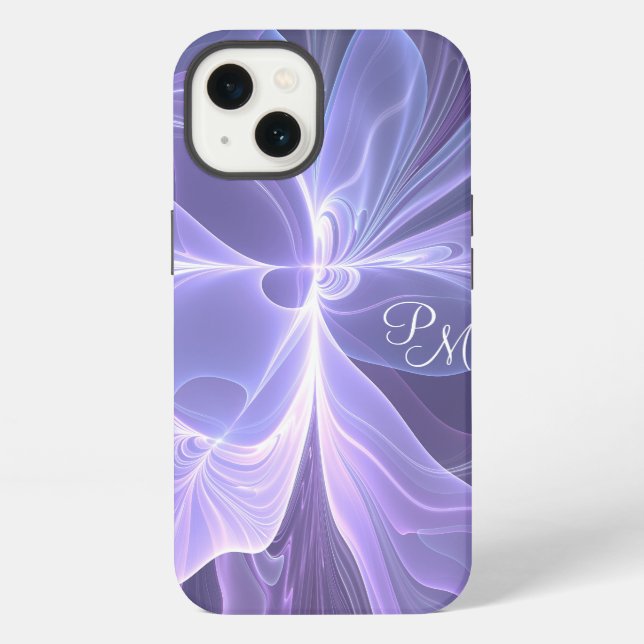 Monogram Purple Abstract Modern Fractal Initials iPhone Case (Back)