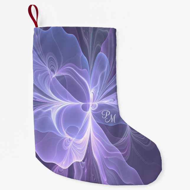 Monogram Purple Abstract Modern Fractal Small Christmas Stocking (Front)
