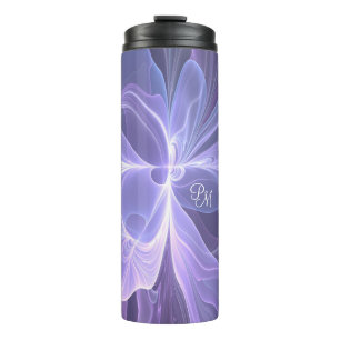 Monogram Purple Abstract Modern Fractal Thermal Tumbler