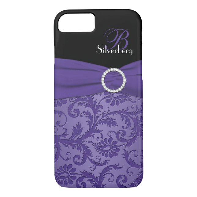 Monogram Purple and Black Damask iPhone 7 Case (Back)