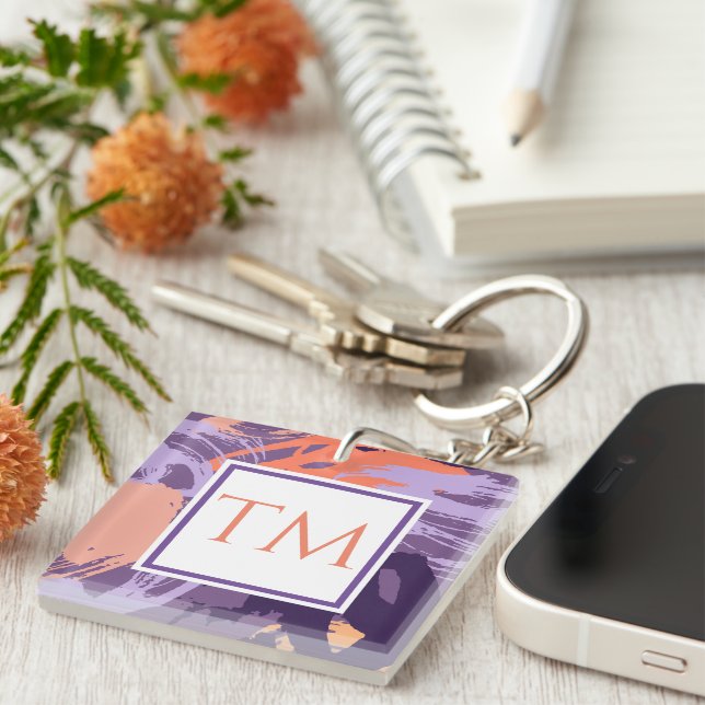 Monogram Purple and Coral Abstract Key Ring (Front Right)