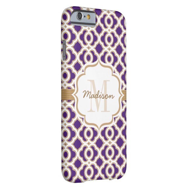 Monogram Purple and Gold Quatrefoil Case-Mate iPhone Case (Back/Right)