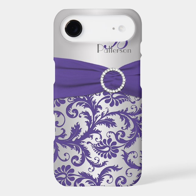 Monogram Purple and Silver Damask iPhone 5 Case (Back)