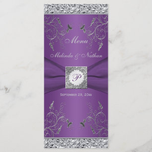 Monogram Purple and Silver Floral Menu Card