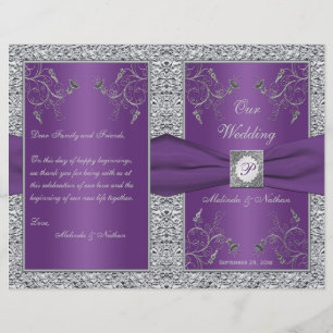 Monogram Purple and Silver Floral Wedding Program