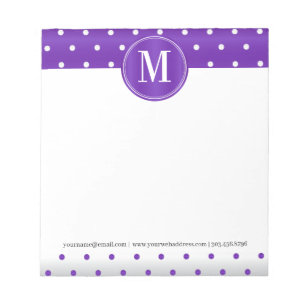 Monogram Purple and White Polka Dots Notepad