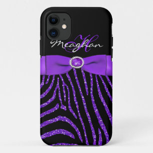 Monogram Purple, Black Glitter Zebra iPhone 5 Case