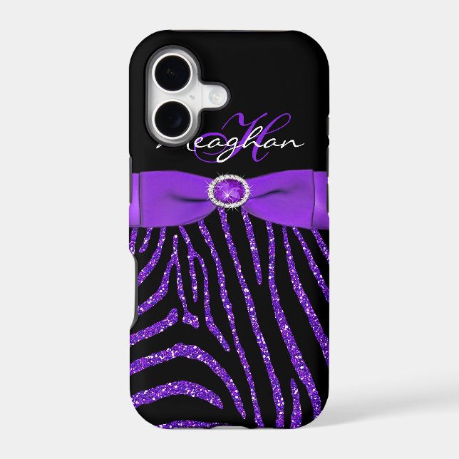 Monogram Purple, Black Glitter Zebra iPhone 5 Case (Back)