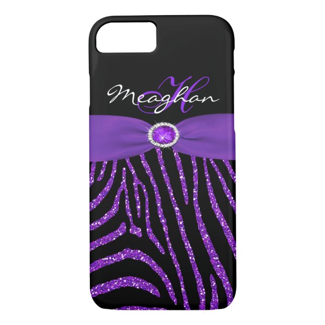 Monogram Purple, Black Glitter Zebra iPhone 7 Case (Back)