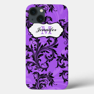 Monogram Purple Black Scrolls Swirls iPad 2/3/4 iPhone 13 Case