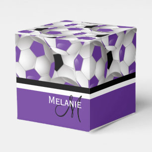 Monogram Purple Black Soccer Ball Pattern Favour Box