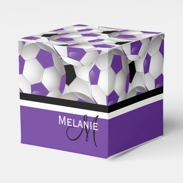 Monogram Purple Black Soccer Ball Pattern Favour Box (Front Side)
