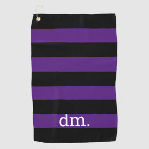 Monogram Purple & Black Stripe Golf Towel
