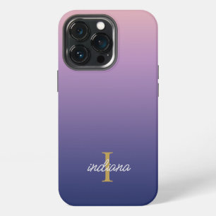 Monogram Purple Blue Ombre Stylish Script Name iPhone 13 Pro Case