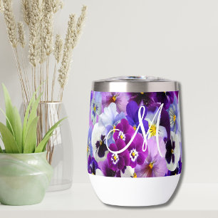 Monogram Purple Blue White Pansy Floral Flowers