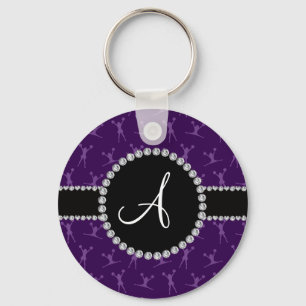 Monogram purple cheerleading black circle key ring