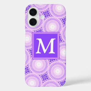 Monogram purple circles pattern iPhone 16 case