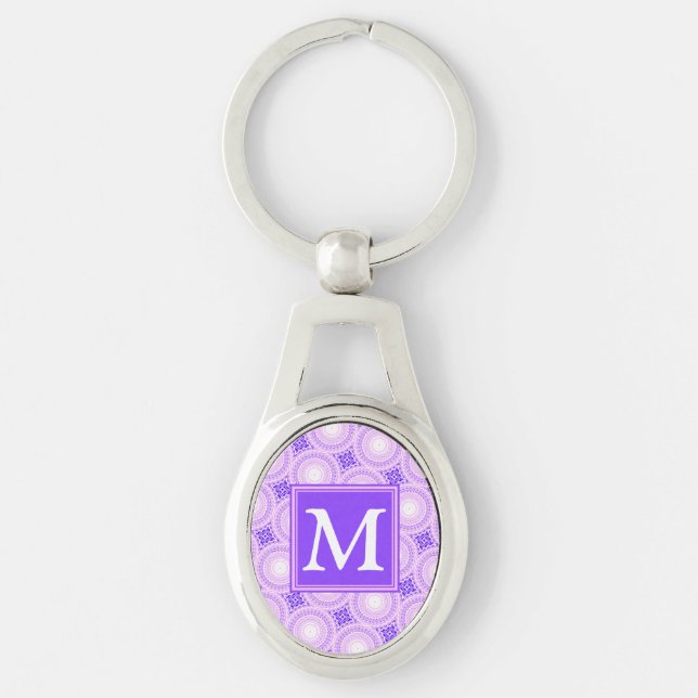 Monogram purple circles pattern key ring (Front)