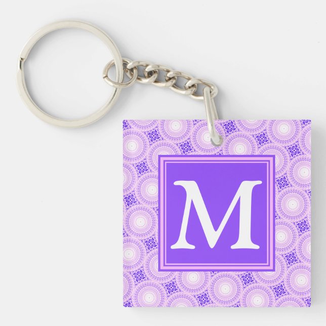 Monogram purple circles pattern key ring (Front)