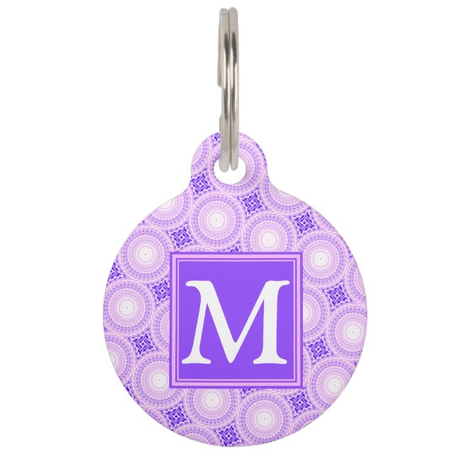 Monogram purple circles pattern pet tag (Front)