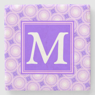 Monogram purple circles pattern stone coaster