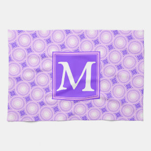 Monogram purple circles pattern tea towel