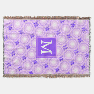 Monogram purple circles pattern throw blanket