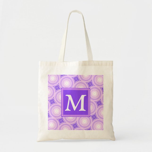 Monogram purple circles pattern tote bag (Front)