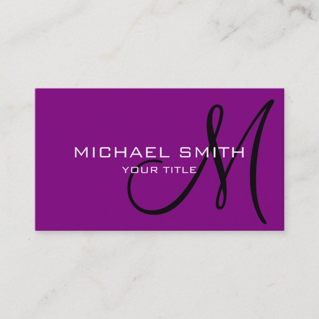 Monogram Purple colour background Business Card (Front)