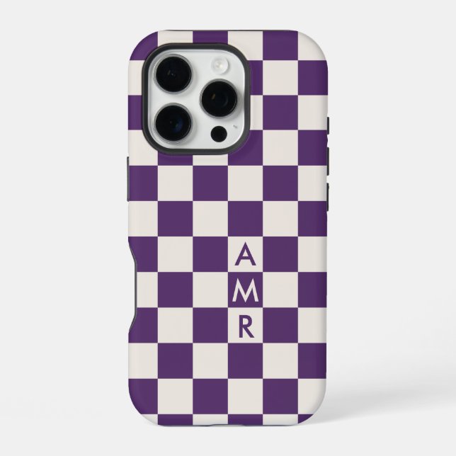 Monogram Purple Cream Chequered Pattern iPhone Case (Back)