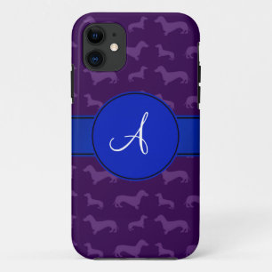 Monogram purple dachshund blue circle iPhone 11 case