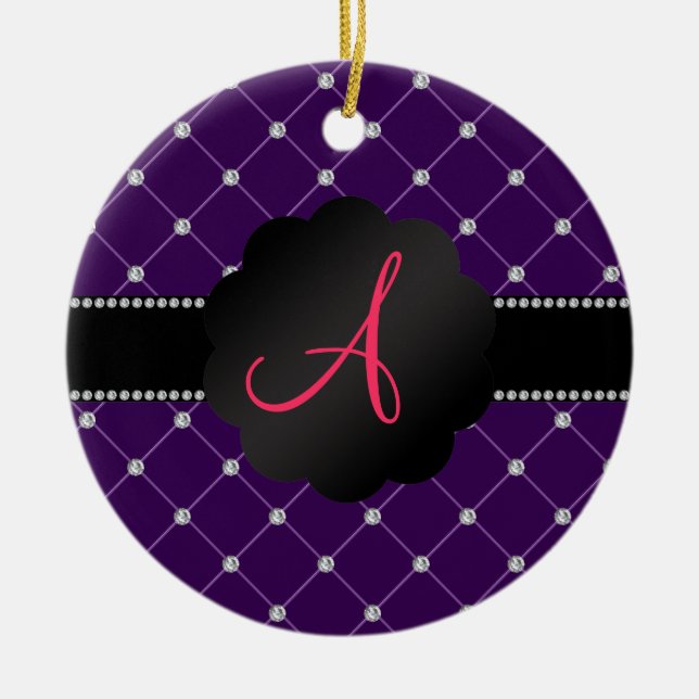 Monogram Purple diamonds Ceramic Tree Decoration (Front)