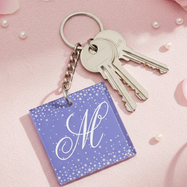 Monogram Purple Diamonds Personalised Key Ring (Creator Uploaded)