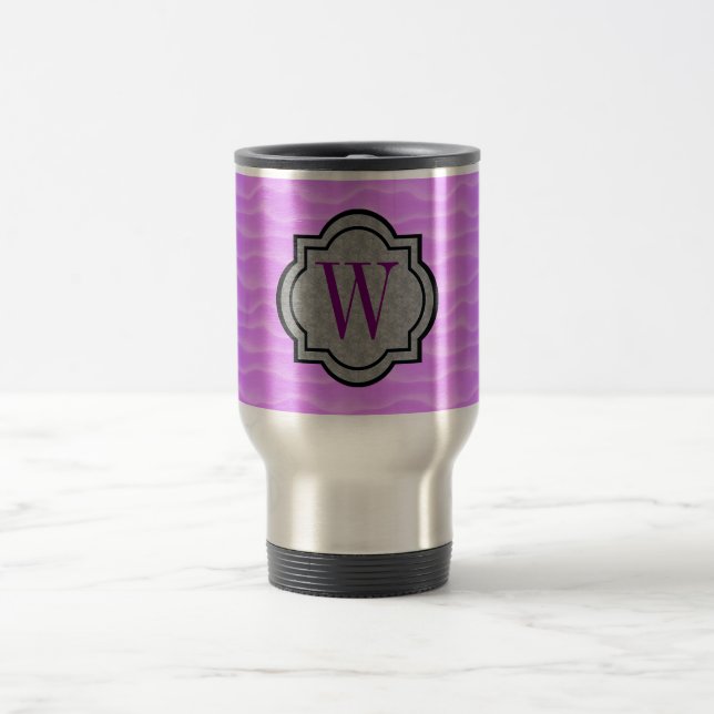 Monogram Purple Dunes Pattern Travel Mug (Center)
